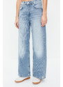 Trendyol Blue Stitching Detailed Normal Waist Extra Wide Leg Jeans