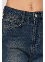 Trendyol Dark Blue High Waist Wide Leg Jeans