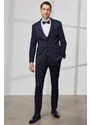 ALTINYILDIZ CLASSICS Men's Navy Blue Slim Fit Slim Fit Swallowtail Collar Dobby Vest Tuxedo Suit