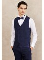 ALTINYILDIZ CLASSICS Men's Navy Blue Slim Fit Slim Fit Monocollar Patterned Vest Tuxedo Suit.