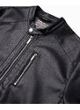 Ombre Clothing Pánská bunda z umělé kůže s žebrovaným lemem - černá V2 OM-JAFL-0109