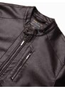 Ombre Clothing Pánská koženková bunda s žebrovaným lemem - tmavě hnědá V1 OM-JAFL-0109