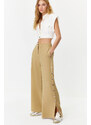 Trendyol Beige Wide Leg Woven Trousers with Side Buttons