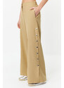 Trendyol Beige Wide Leg Woven Trousers with Side Buttons