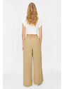 Trendyol Beige Wide Leg Woven Trousers with Side Buttons