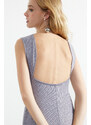 Trendyol Gray Leafy/Shiny Backless Bodycone/Fitting Midi Stretchy Knitted Dress