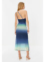 Trendyol Blue Gradient Transition Body-Shouldered Gathered Maxi Stretch Knit Dress