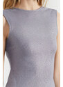 Trendyol Gray Leafy/Shiny Backless Bodycone/Fitting Midi Stretchy Knitted Dress