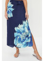 Trendyol Navy Blue Floral Satin Maxi Length Woven Skirt