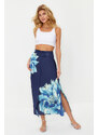 Trendyol Navy Blue Floral Satin Maxi Length Woven Skirt