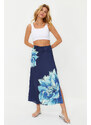 Trendyol Navy Blue Floral Satin Maxi Length Woven Skirt