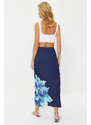 Trendyol Navy Blue Floral Satin Maxi Length Woven Skirt