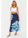 Trendyol Navy Blue Floral Satin Maxi Length Woven Skirt