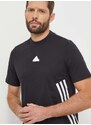 Bavlněné tričko adidas černá barva, s potiskem, IX5196