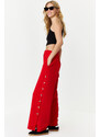 Trendyol Red Wide Leg Woven Trousers with Side Buttons