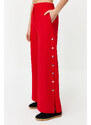 Trendyol Red Wide Leg Woven Trousers with Side Buttons