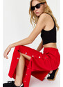 Trendyol Red Wide Leg Woven Trousers with Side Buttons