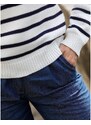 Blancheporte Pruhovaný pulovr s tuniským výstřihem režná/nám.modrá 34/36