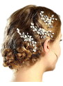 Camerazar Svatební spona do vlasů s perlami a krystaly, stříbrná/zlatá, 8 cm - Varianta 1