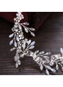 Camerazar Stříbrný Drátěný Snubní Prsten Diadém s Krystalovými Květinami, 25 cm x 4 cm, s Korálky a Perlami