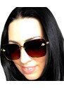 Camerazar Dámské Sluneční Brýle s Hranatými Velkými Muškami, Kovový Rám, UV Filtr 400 kat. 3, Čočky 55 mm x 60 mm