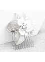 Camerazar Elegantní svatební hřeben se stříbrnými prvky, perly a květinou, 8x8 cm