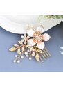 Camerazar Zlatý svatební hřeben s perlami a květinou, 7 cm x 6,5 cm, vysoce kvalitní zpracování