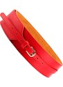 Camerazar Široký dámský korzetový pásek z ekologické umělé kůže, zlatá spona, červená barva