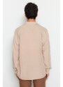 Trendyol Stone Oversize Fit Open Collar Summer Linen Look Shirt