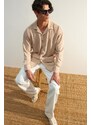 Trendyol Stone Oversize Fit Open Collar Summer Linen Look Shirt