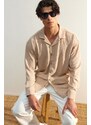 Trendyol Stone Oversize Fit Open Collar Summer Linen Look Shirt