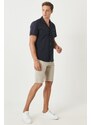 ALTINYILDIZ CLASSICS Men's Navy Blue Slim Fit Slim Fit Mono Collar Short Sleeved Casual Shirt.