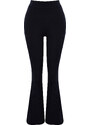 Trendyol Navy Blue Ribbed Flare/Spanish Leg High Waist Stretchy Knitted Leggings Trousers