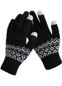 Camerazar Teplé dámské rukavice Nordic Pattern Touch, černé, akrylová příze, univerzální velikost