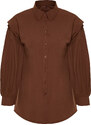 Trendyol Dark Brown Balloon Sleeve Cotton Woven Shirt