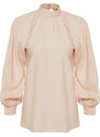 Trendyol Powder Aerobin Pearl Detailed Stylish Woven Linen Look Tunic