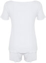 Trendyol White Corduroy T-shirt-Shorts Knitted Pajamas Set