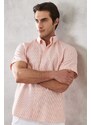 ALTINYILDIZ CLASSICS Men's White Orange Slim Fit Slim Fit Button-down Collar Striped Shirt.