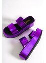 Capone Outfitters Capone Women's Double Strap Wedge Heel Metallic Purple Women's Flatform Sandals