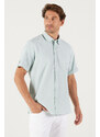 AC&Co / Altınyıldız Classics Men's Green Slim Fit Slim Fit Hidden Button Collar Short Sleeve Shirt