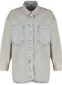 Trendyol Blue Faded Effect Vintage Oversize Denim Shirt Jacket