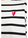 Trendyol White Single Jersey Striped Heart Embroidered Long Sleeve Knitted Tunic T-shirt