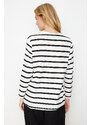 Trendyol White Single Jersey Striped Heart Embroidered Long Sleeve Knitted Tunic T-shirt
