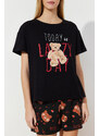 Trendyol Black 100% Cotton Teddy Bear Printed Knitted Pajamas Set