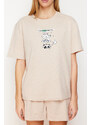 Trendyol Beige 100% Cotton Fun Printed Knitted Pajama Set