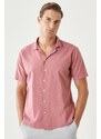 ALTINYILDIZ CLASSICS Men's Burgundy Comfort Fit Relaxed Fit Mono Collar Short Sleeve Plain Linen Shirt