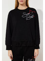 Trendyol Black Motto and Star Printed Knitted Pajamas Set