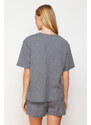 Trendyol Gray Melange Cotton Printed Knitted Pajama Set