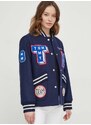 Vlněná bomber bunda Tommy Hilfiger tmavomodrá barva, přechodná