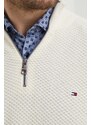 Bavlněný svetr Tommy Hilfiger béžová barva, lehký, s pologolfem
